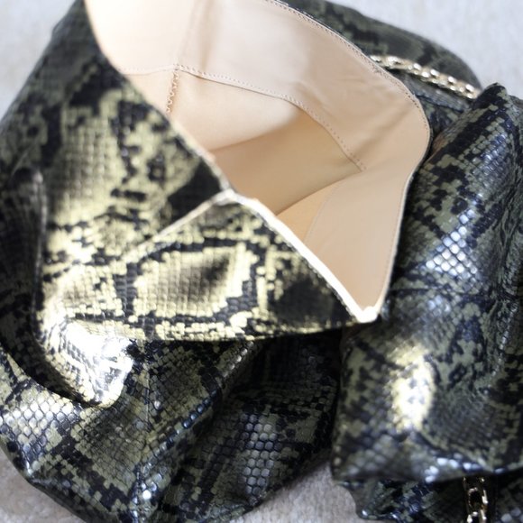 So Me Olive Snakeskin Chain Boot Heels - Picture 7 of 9